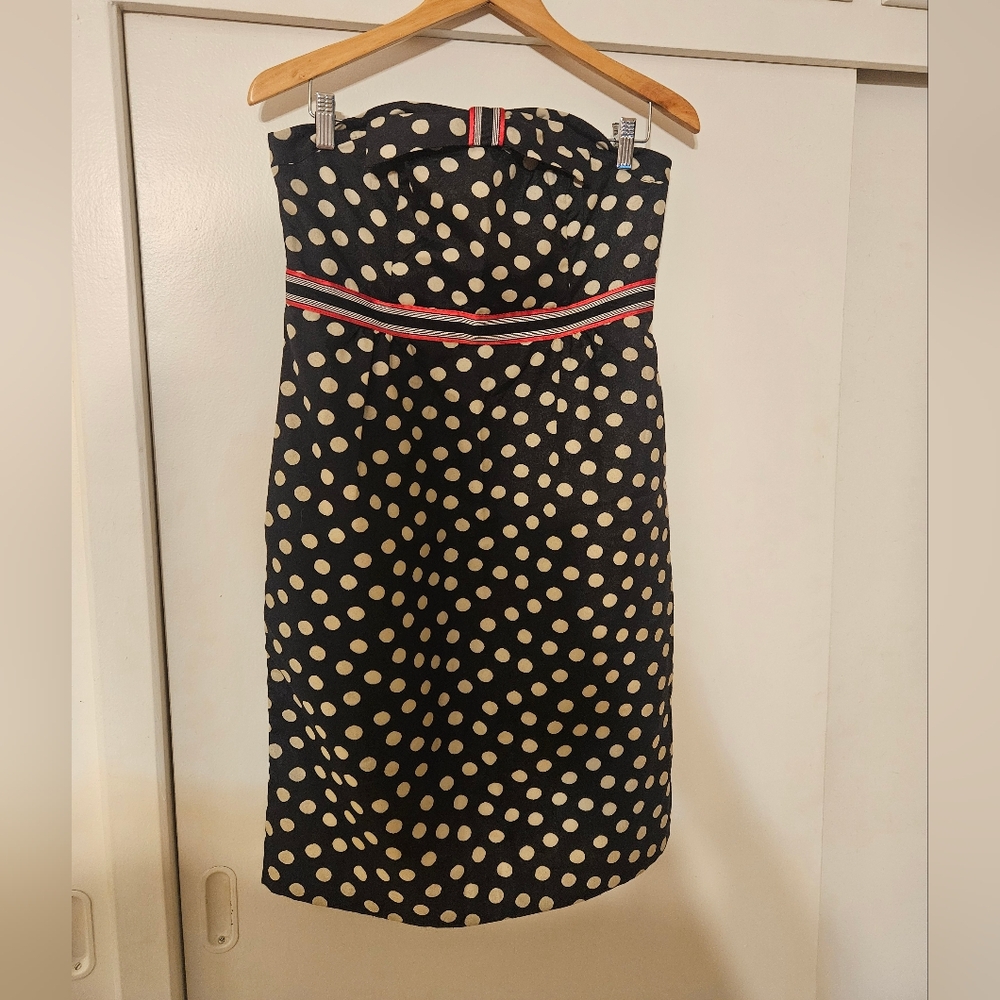 Maeve From Anthropologie Polkadot Black and Cream Strapless Dress Size 10
